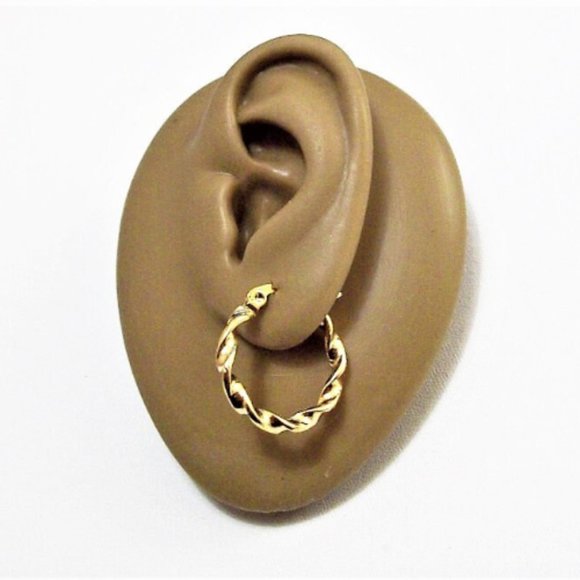 Satin Gold Twisted Hoop Pierced Earrings 3mm Wide Band 3/4" 21mm Open Swirl Ring - Picture 6 of 6